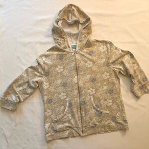 SilverWear Tan Floral Printed Hoodie with Pockets & Zip Front - Size Medium